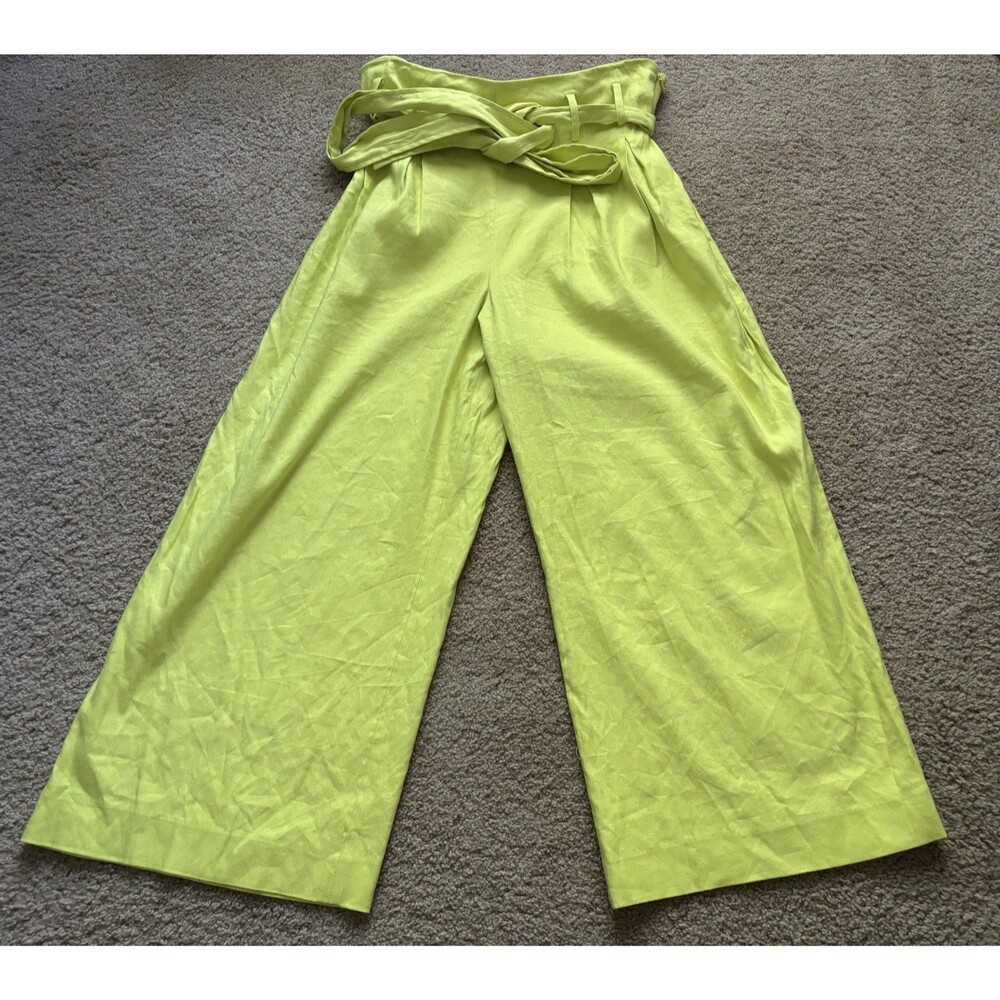Antonio Melani Pants High Waist Wide Leg 8 Neon Paperbag Chic Trousers Linen